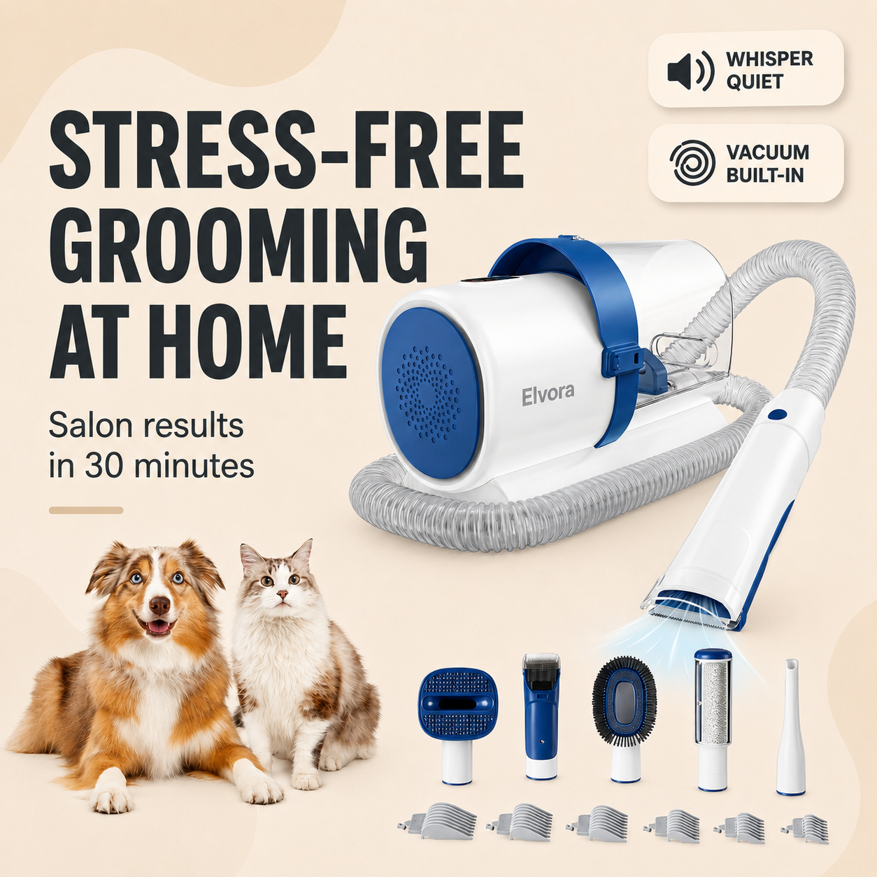 Elvora GroomVac Pro™ – 5-in-1 Pet Grooming Vacuum Kit 🐾✨