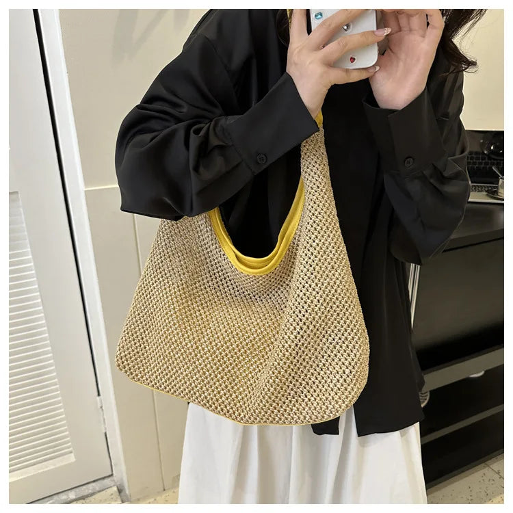 Casual Beach Summer Popular Woven Mother-in-law Bag 2026 Fashionable One-shoulder Seaside Travel Beach Straw Bag Women Handbags