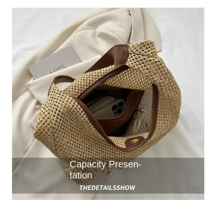 Casual Beach Summer Popular Woven Mother-in-law Bag 2026 Fashionable One-shoulder Seaside Travel Beach Straw Bag Women Handbags