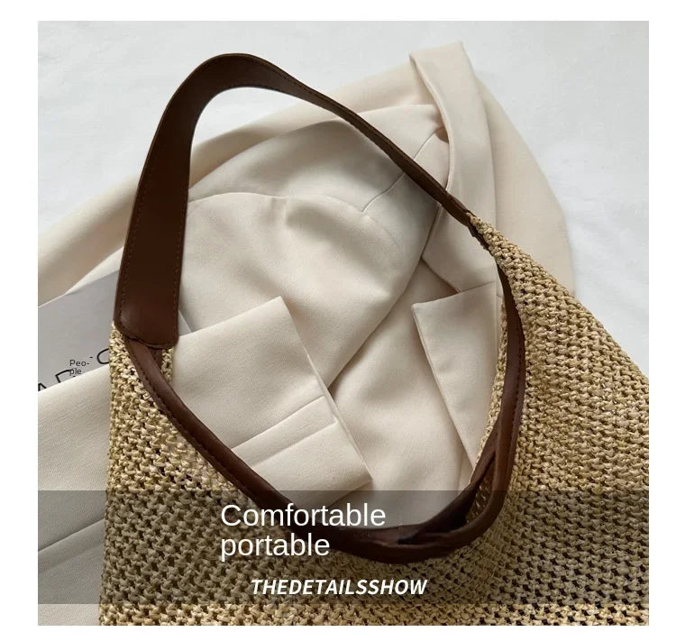 Casual Beach Summer Popular Woven Mother-in-law Bag 2026 Fashionable One-shoulder Seaside Travel Beach Straw Bag Women Handbags