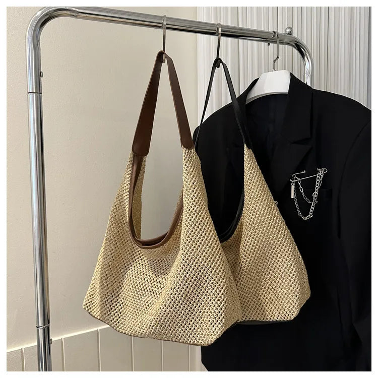Casual Beach Summer Popular Woven Mother-in-law Bag 2026 Fashionable One-shoulder Seaside Travel Beach Straw Bag Women Handbags