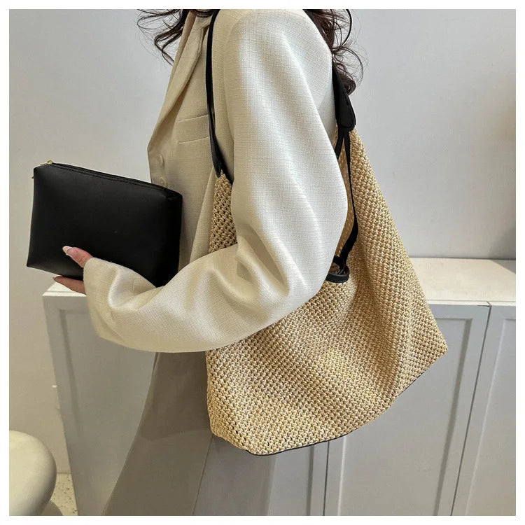 Casual Beach Summer Popular Woven Mother-in-law Bag 2026 Fashionable One-shoulder Seaside Travel Beach Straw Bag Women Handbags