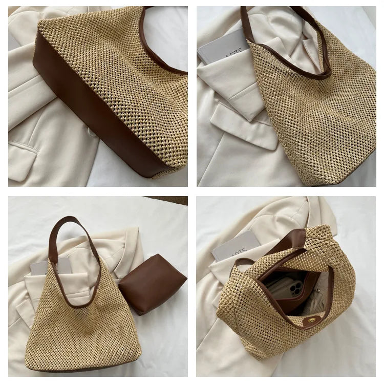 Casual Beach Summer Popular Woven Mother-in-law Bag 2026 Fashionable One-shoulder Seaside Travel Beach Straw Bag Women Handbags