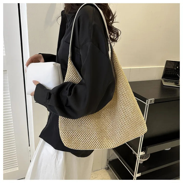 Casual Beach Summer Popular Woven Mother-in-law Bag 2026 Fashionable One-shoulder Seaside Travel Beach Straw Bag Women Handbags