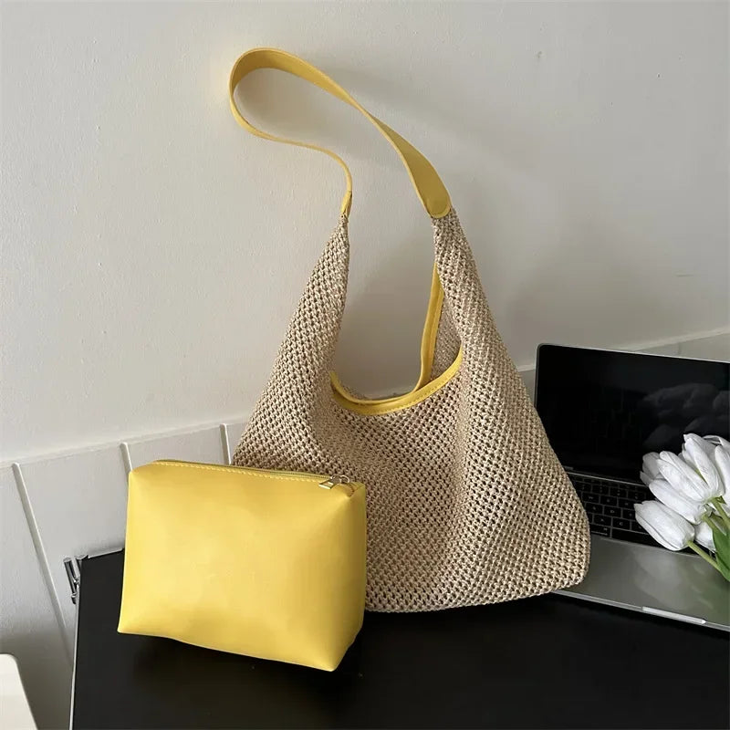 Casual Beach Summer Popular Woven Mother-in-law Bag 2026 Fashionable One-shoulder Seaside Travel Beach Straw Bag Women Handbags