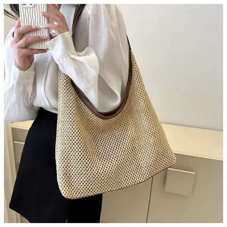 Casual Beach Summer Popular Woven Mother-in-law Bag 2026 Fashionable One-shoulder Seaside Travel Beach Straw Bag Women Handbags