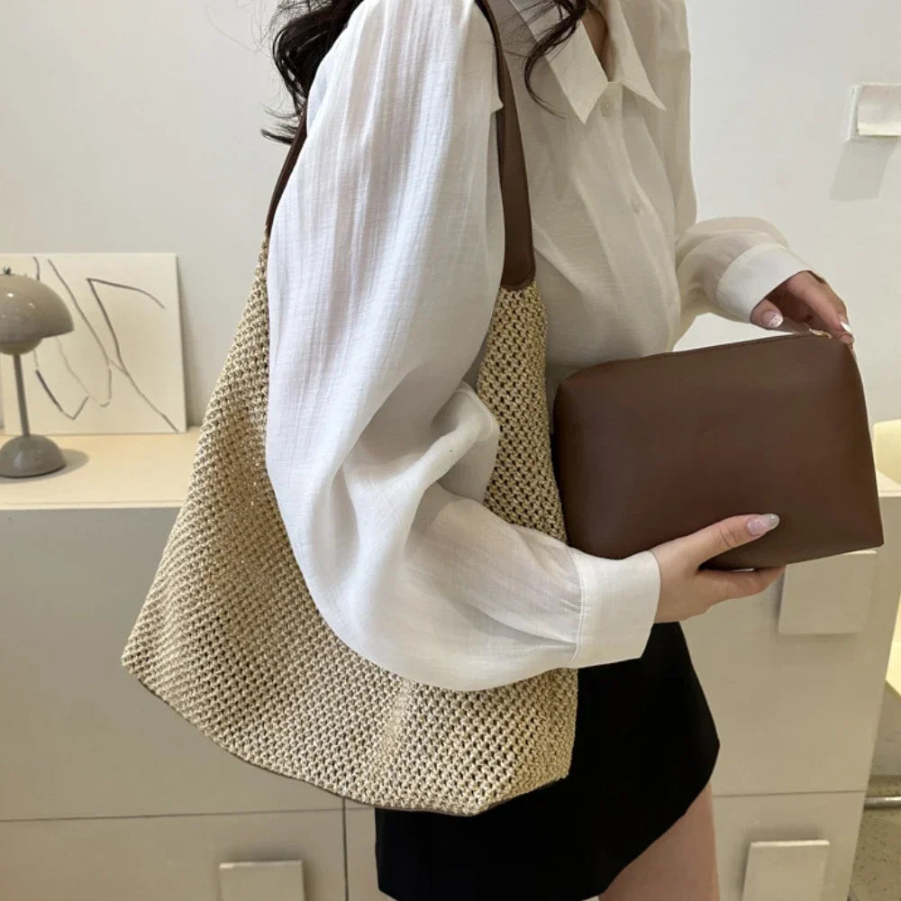 Casual Beach Summer Popular Woven Mother-in-law Bag 2026 Fashionable One-shoulder Seaside Travel Beach Straw Bag Women Handbags
