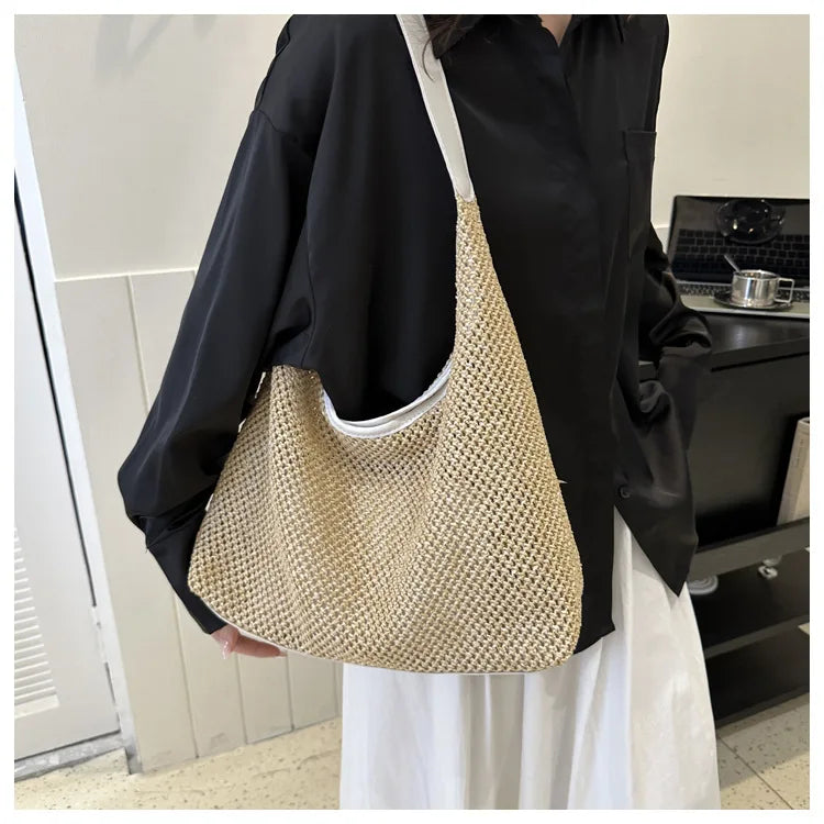 Casual Beach Summer Popular Woven Mother-in-law Bag 2026 Fashionable One-shoulder Seaside Travel Beach Straw Bag Women Handbags