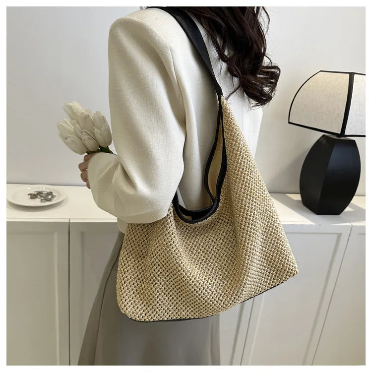 Casual Beach Summer Popular Woven Mother-in-law Bag 2026 Fashionable One-shoulder Seaside Travel Beach Straw Bag Women Handbags