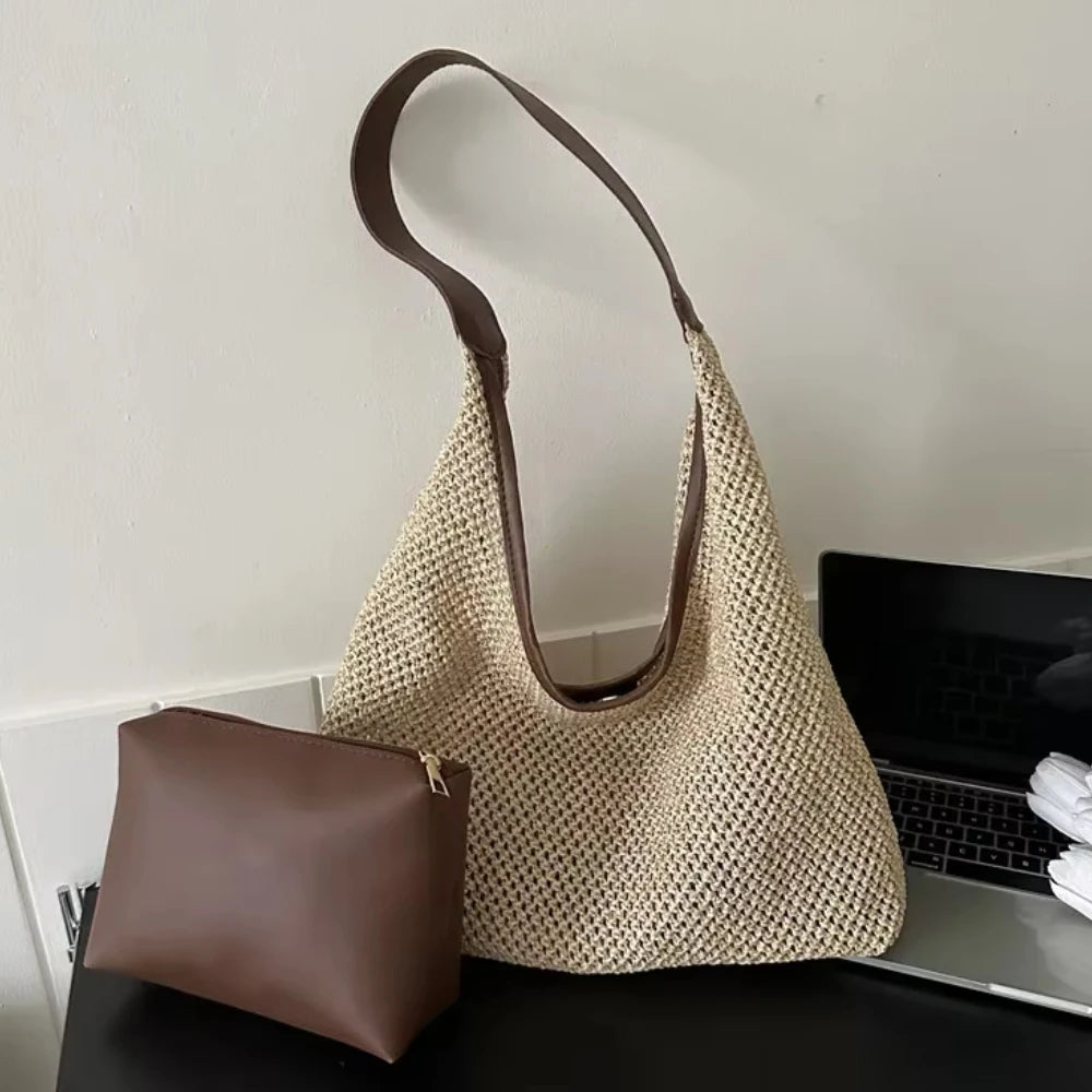 Casual Beach Summer Popular Woven Mother-in-law Bag 2026 Fashionable One-shoulder Seaside Travel Beach Straw Bag Women Handbags