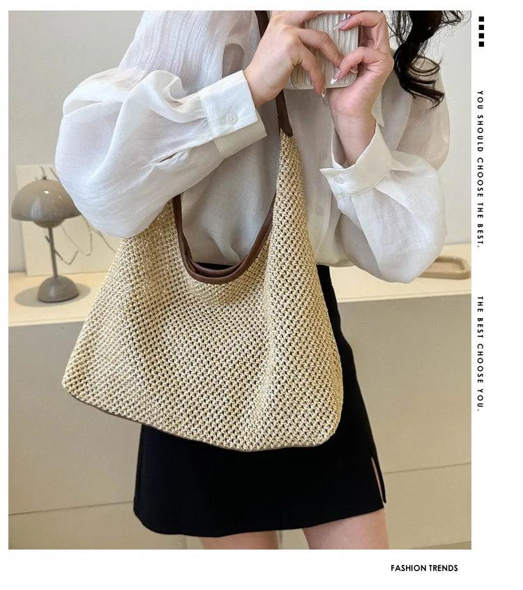 Casual Beach Summer Popular Woven Mother-in-law Bag 2026 Fashionable One-shoulder Seaside Travel Beach Straw Bag Women Handbags