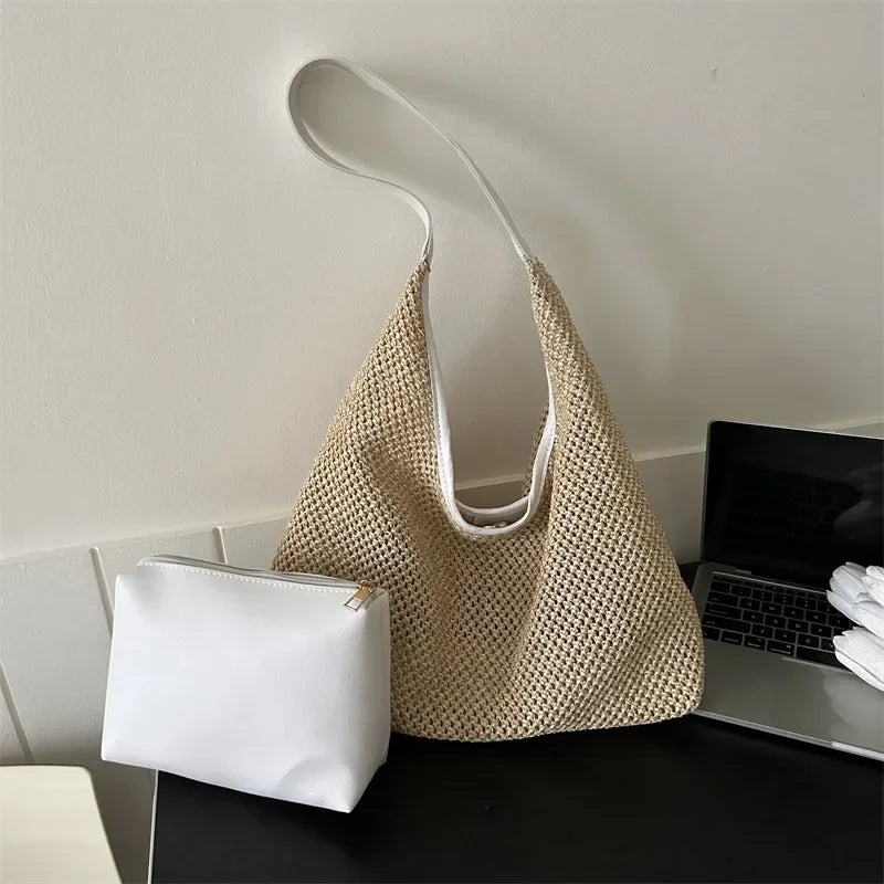 Casual Beach Summer Popular Woven Mother-in-law Bag 2026 Fashionable One-shoulder Seaside Travel Beach Straw Bag Women Handbags