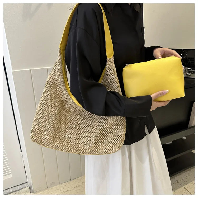 Casual Beach Summer Popular Woven Mother-in-law Bag 2026 Fashionable One-shoulder Seaside Travel Beach Straw Bag Women Handbags
