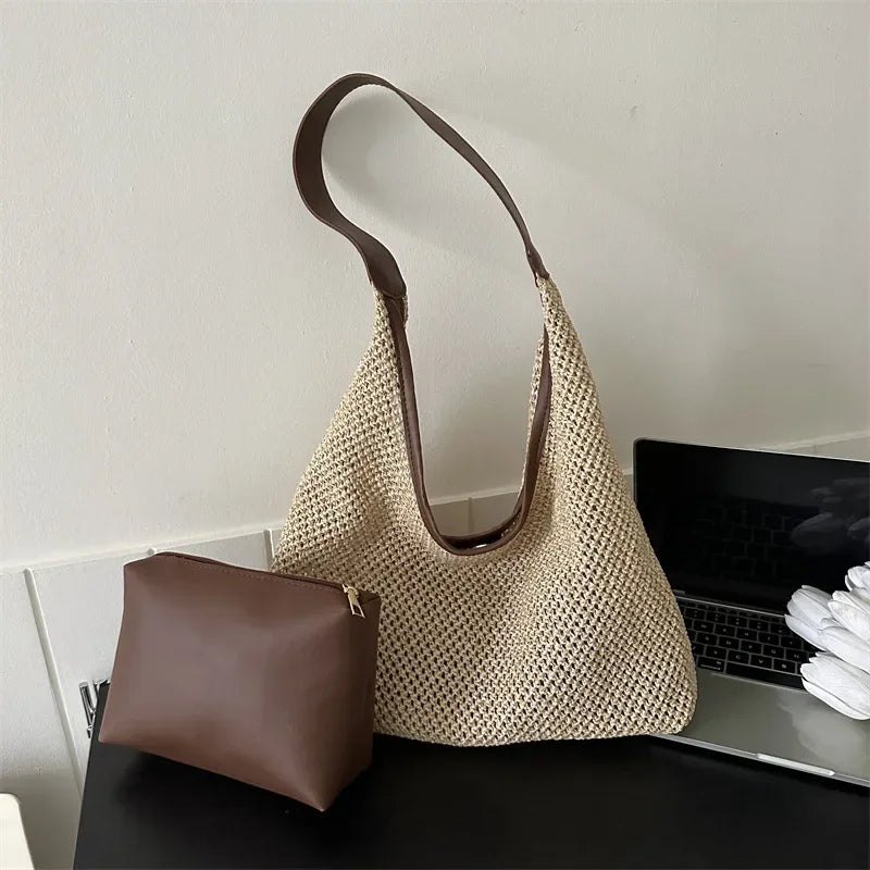 Casual Beach Summer Popular Woven Mother-in-law Bag 2026 Fashionable One-shoulder Seaside Travel Beach Straw Bag Women Handbags